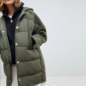 ASOS borg Sherpa puffer coat parka sz 12